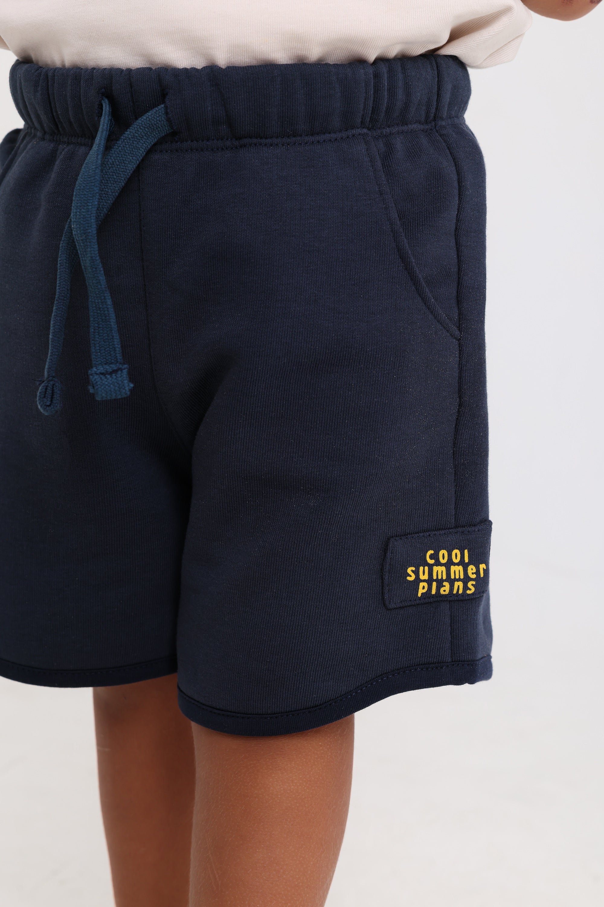 unisex baby cotton short – navy with "cool summer plans" print