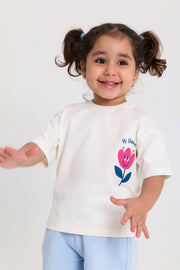 baby girls cotton t-shirt – off-white with flower print