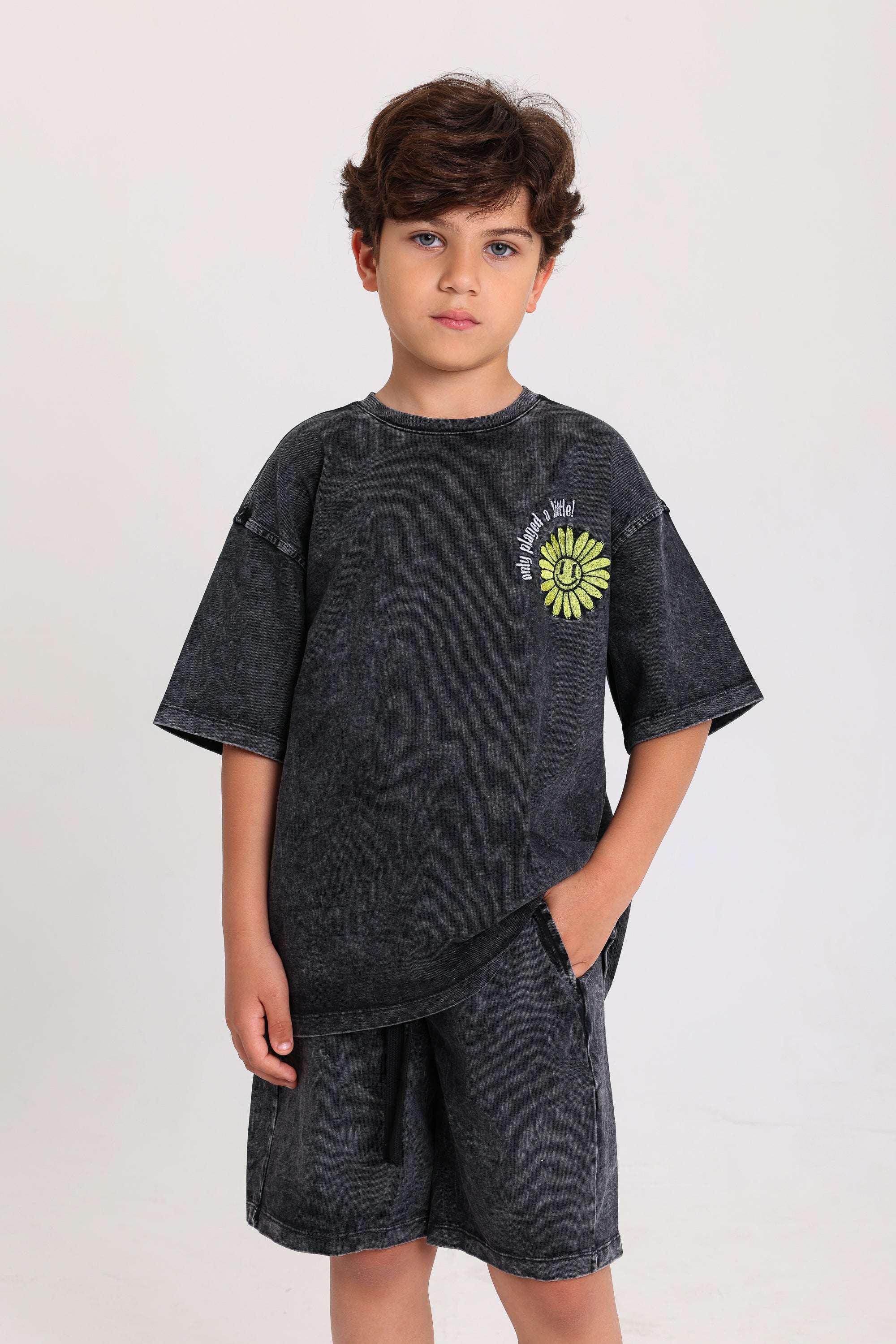 boys cotton outfit set – dark grey