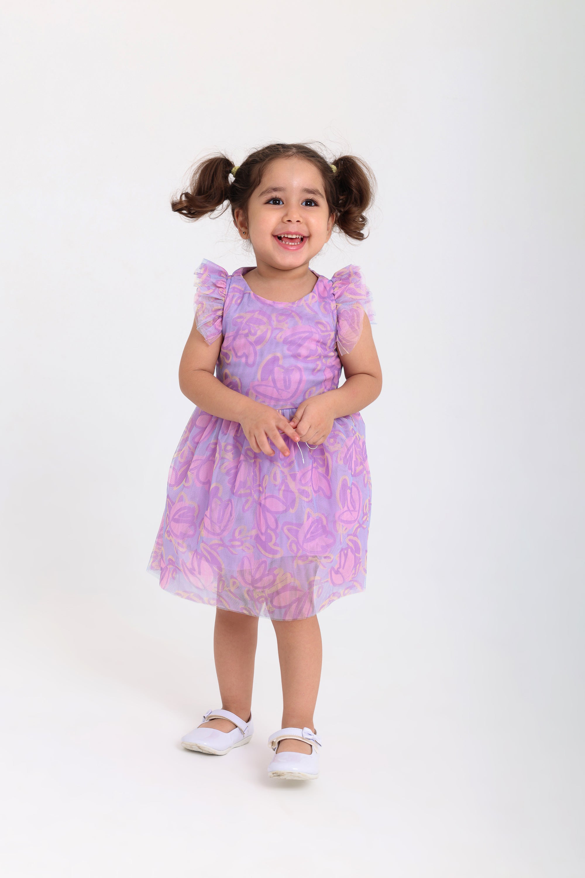 baby girls tulle sleeveless dress – purple with flowers print