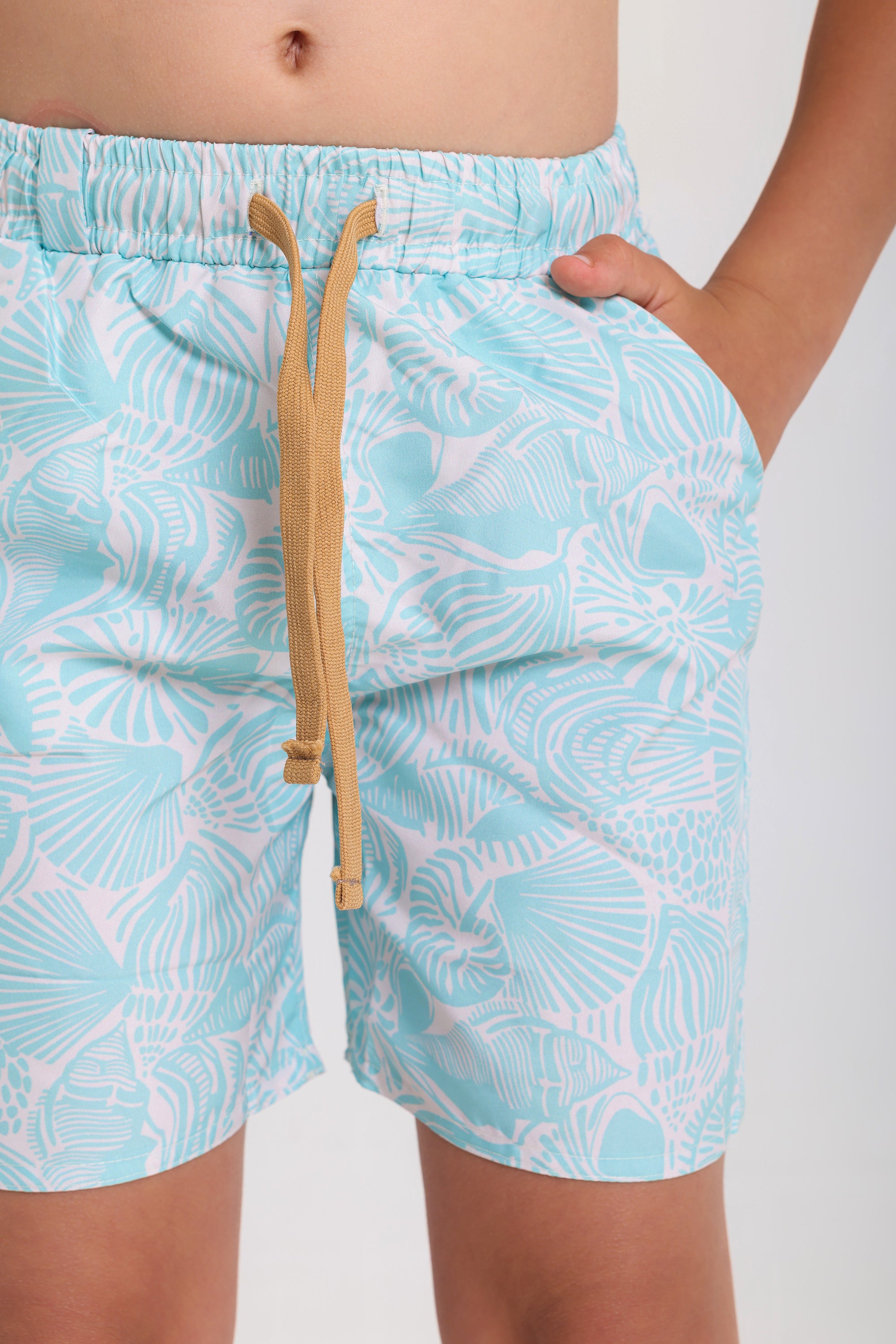 boys swimsuit – aqua with leaves print