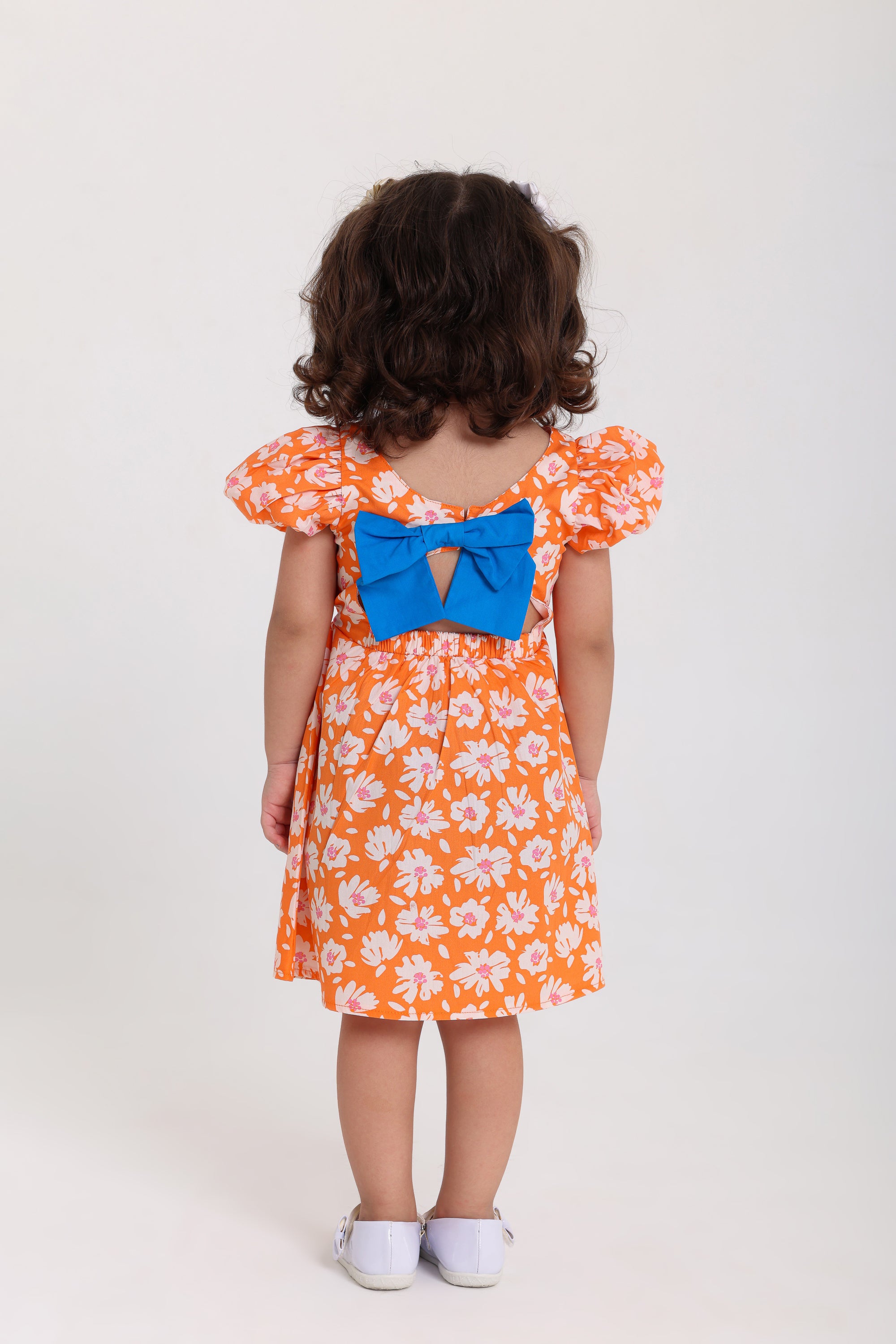 baby girls cotton dress – orange with flowers print