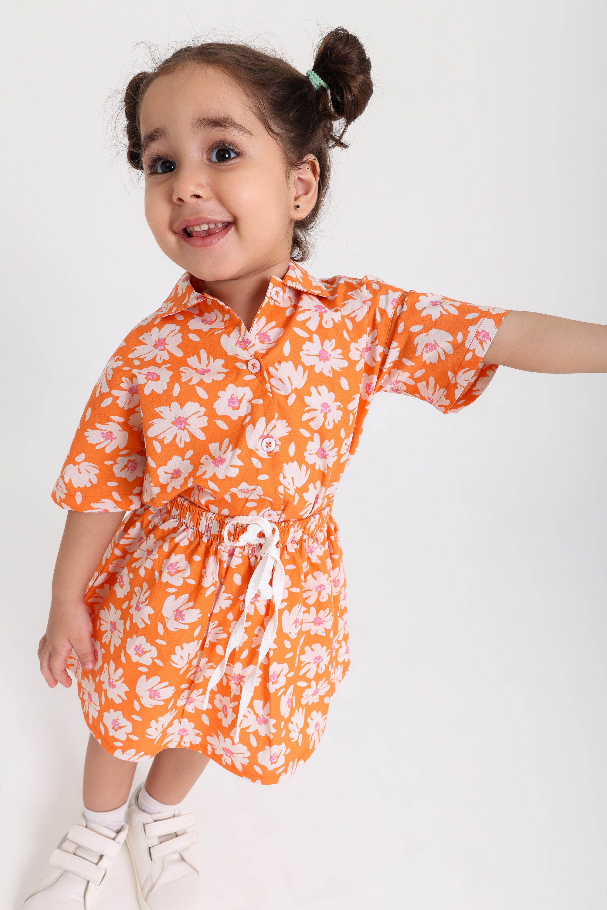 baby girls cotton outfit set – orange with flowers print