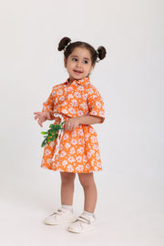baby girls cotton outfit set – orange with flowers print