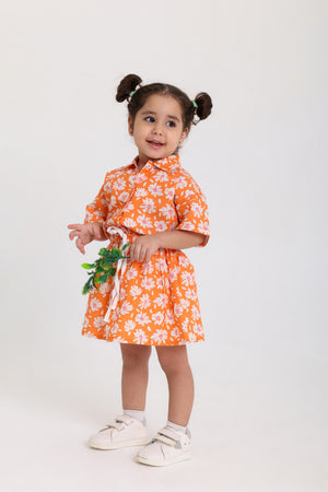 baby girls cotton outfit set – orange with flowers print