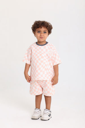 baby boys cotton outfit set – off-white & salmon with 