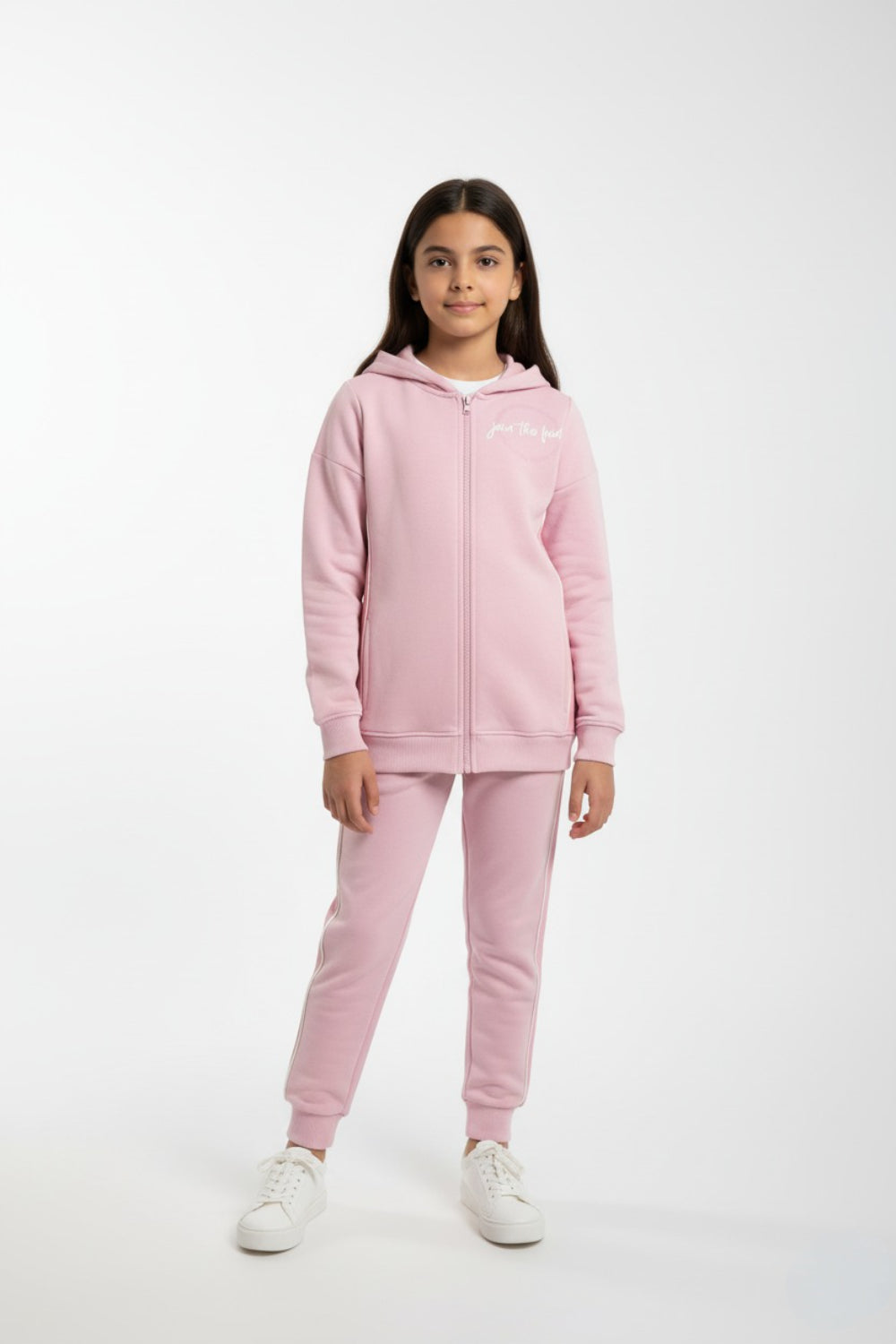 teens cotton hoodie – pink with “join the fun” print