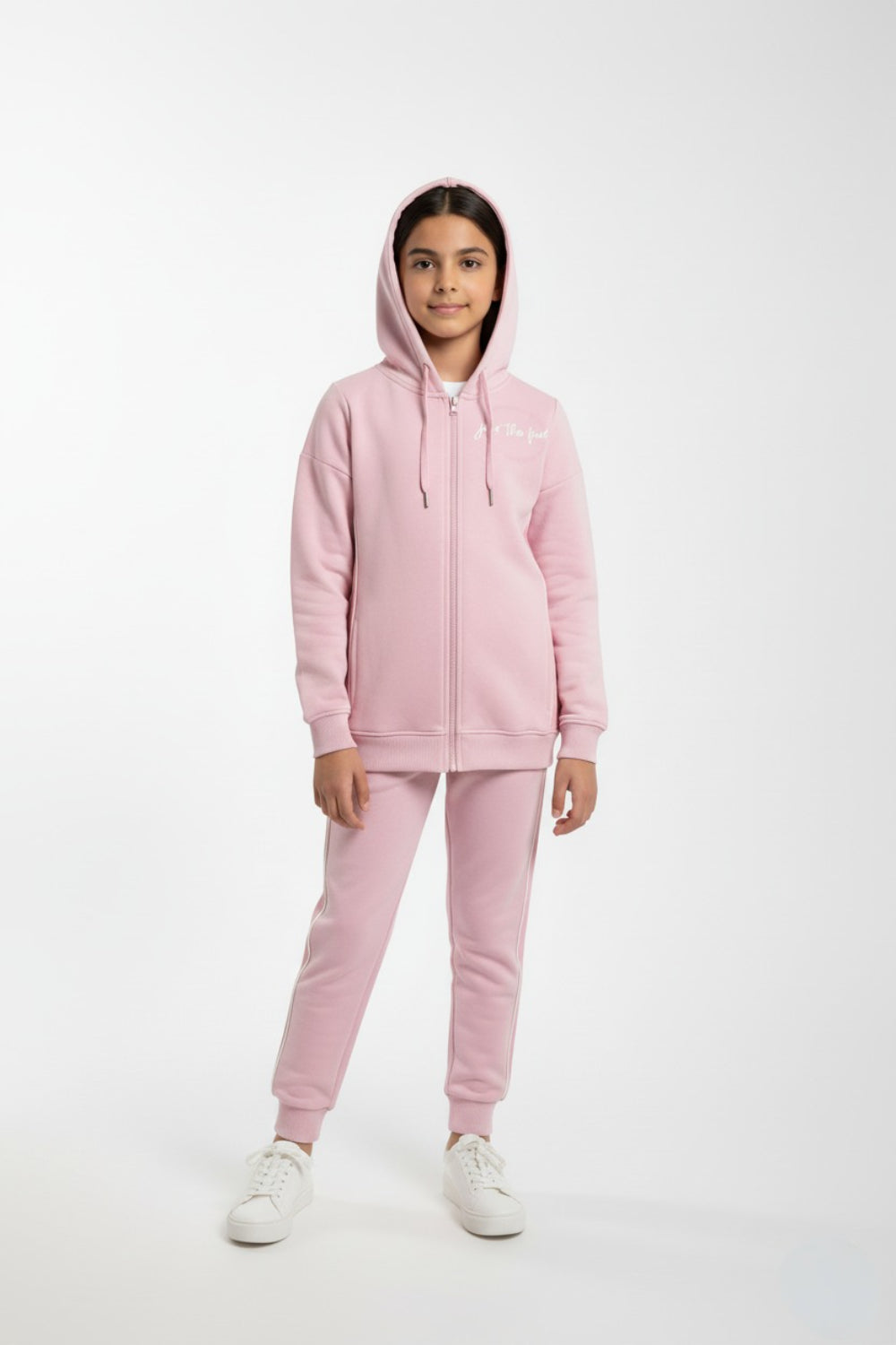 teens cotton hoodie – pink with “join the fun” print