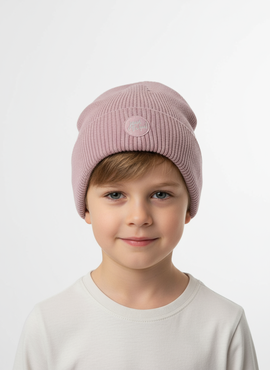 unisex cozy blend beanie – pink with "join the fun!" design