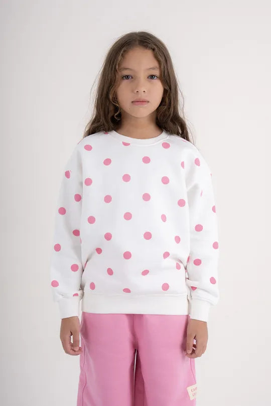 with the polka-dot sweatshirt